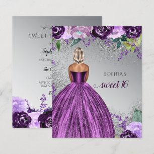 Budget Purple Sparkle Dress Sweet 16 Invitation