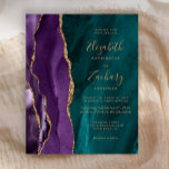 Budget Purple Teal Gold Agate Wedding Invitation<br><div class="desc">This elegant modern wedding invitation features a purple and teal watercolor agate design trimmed with faux gold glitter. The customisable text combines gold-coloured handwriting,  copperplate and italic fonts. The reverse side features a coordinating purple and gold agate design.</div>
