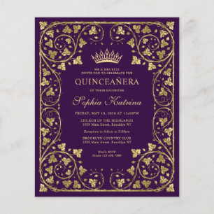 Budget Purple Violet Floral Gold Tiara Quinceanera