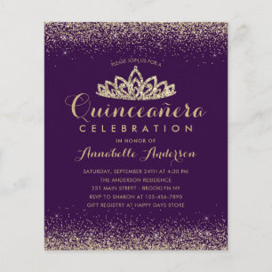 Budget Purple Violet Gold Quinceañera Tiara Invite