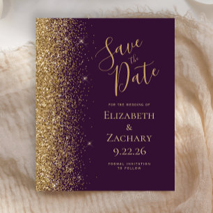 Budget Purple Violet Gold Save the Date Card
