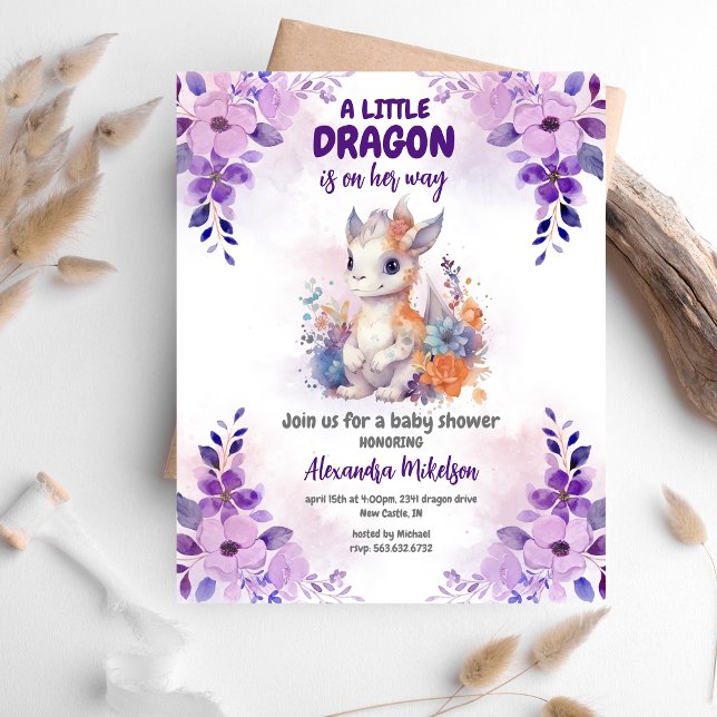 Budget Purple Watercolor Dragon Baby Shower Flyer (Creator Uploaded)