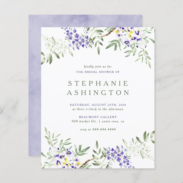 Budget Purple Watercolor Wisteria Bridal Shower (Front/Back)