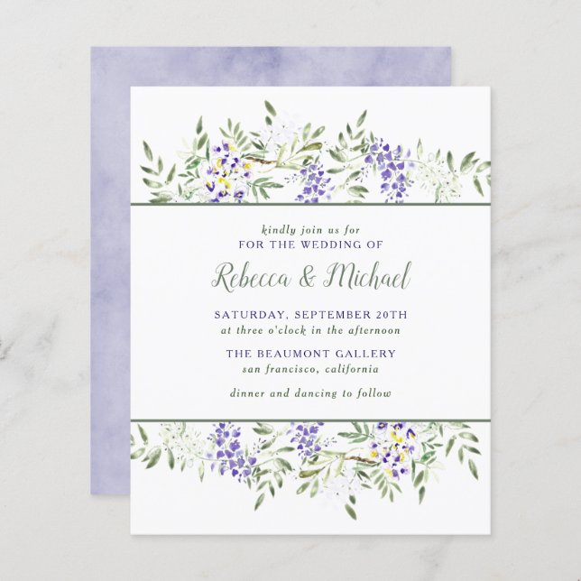 Budget Purple Watercolor Wisteria Floral Wedding (Front/Back)