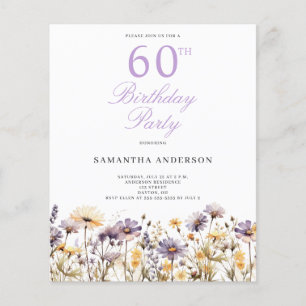 Budget Purple Wildflower 60th Birthday Invitation Flyer