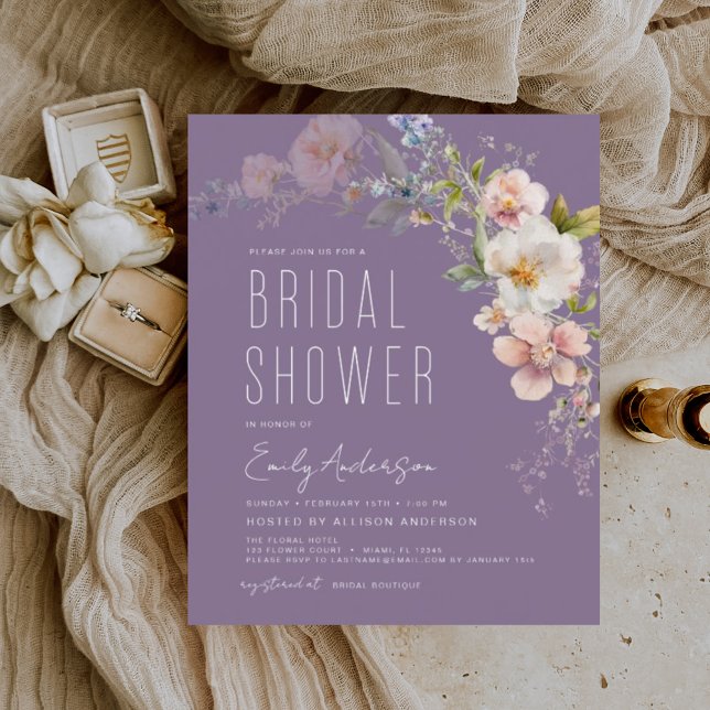 Budget Purple Wildflower Bridal Shower Invitation (Creator Uploaded)