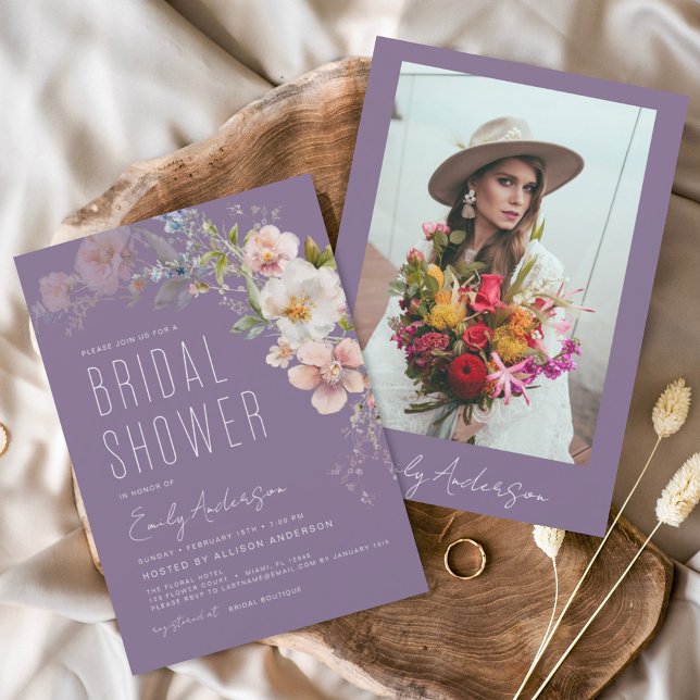 Budget Purple Wildflower Bridal Shower Invitation (Creator Uploaded)