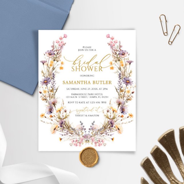 Budget Purple Wildflowers Bridal Shower Invitation (Creator Uploaded)