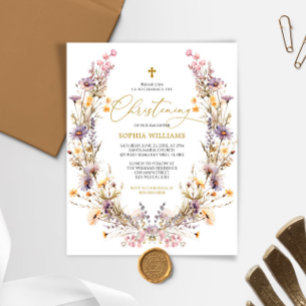 BUDGET Purple Wildflowers Christening Invitation