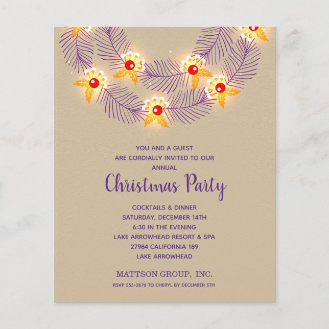 Budget Purple Wreath Christmas Holiday Invitation Flyer (Front)