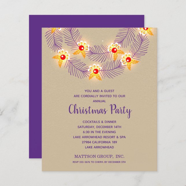 Budget Purple Wreath Christmas Holiday Invitations (Front/Back)