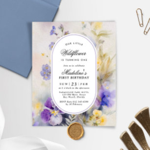 Budget Purple & Yellow 1st Birthday Invitation