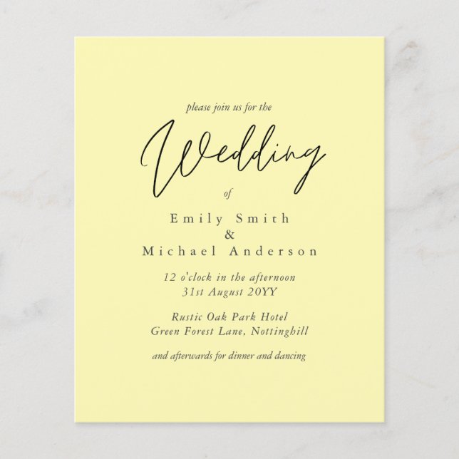 BUDGET Purple Yellow Grey Colours Wedding Invite (Front)