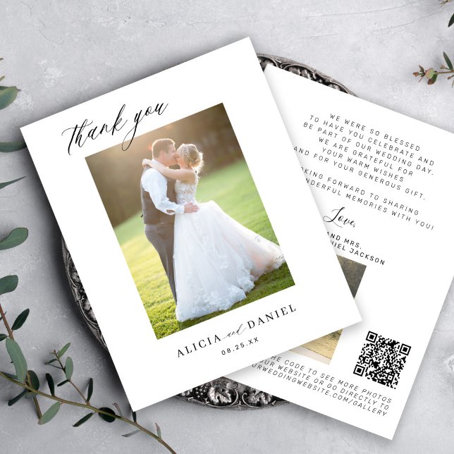 Budget QR CODE 2 photo wedding thank you card (Creator Uploaded)