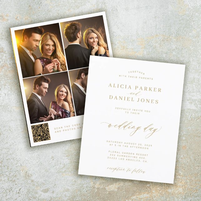 Budget QR code 4 photo collage wedding invitation (Creator Uploaded)