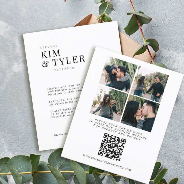 Budget QR CODE 4 photos modern wedding Invitation (Creator Uploaded)