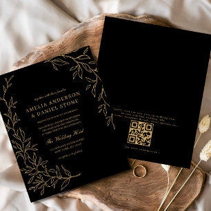 Budget QR Code Black Gold Wedding Invitation