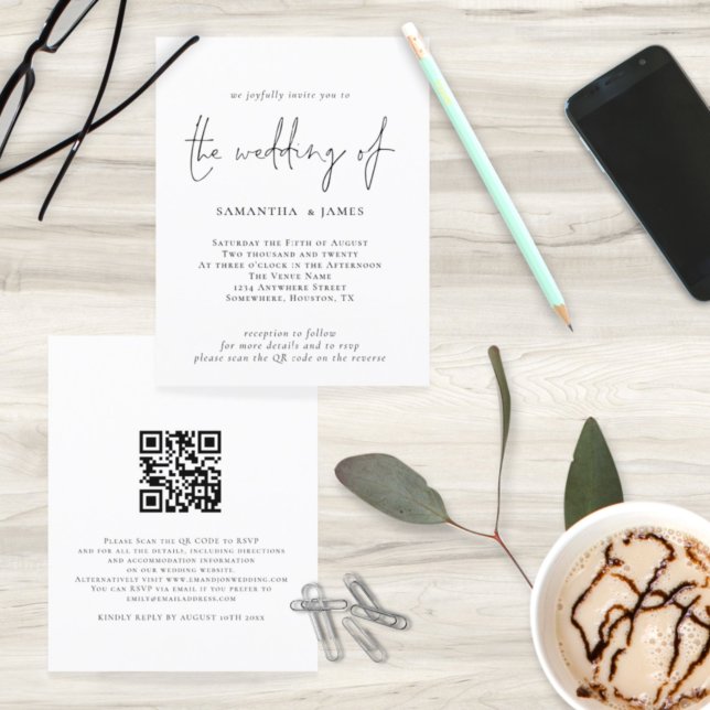 Budget QR Code Black White Wedding Invitation (Creator Uploaded)
