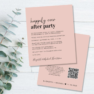 Budget QR Code Blush Pink Wedding Reception Invite