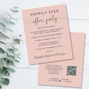 Budget QR Code Blush Wedding Reception Invitation