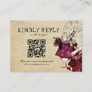 BUDGET QR Code Burgundy Alice Wonderland Wedding Enclosure Card