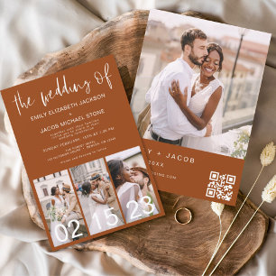 Budget QR Code Burnt Orange Wedding Invitation