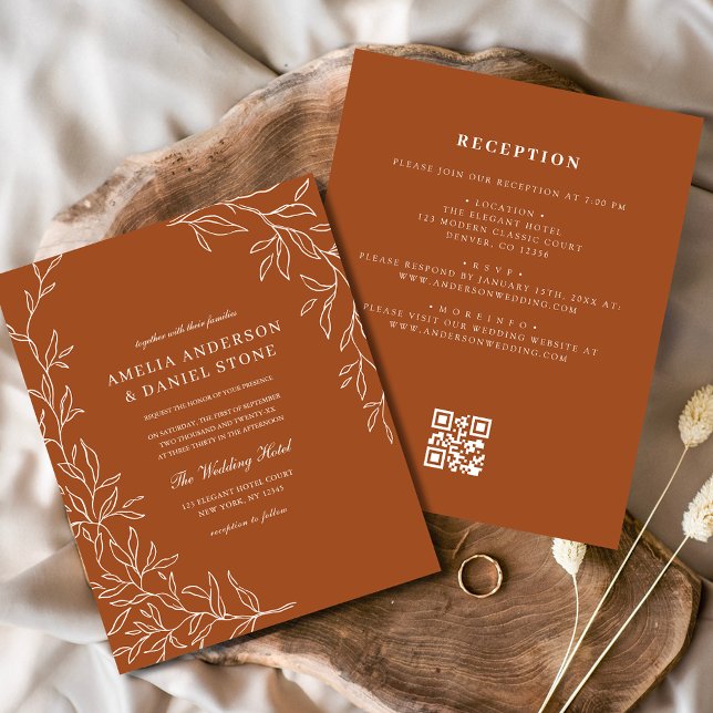 Budget QR Code Burnt Orange Wedding Invitation Flyer (Creator Uploaded)