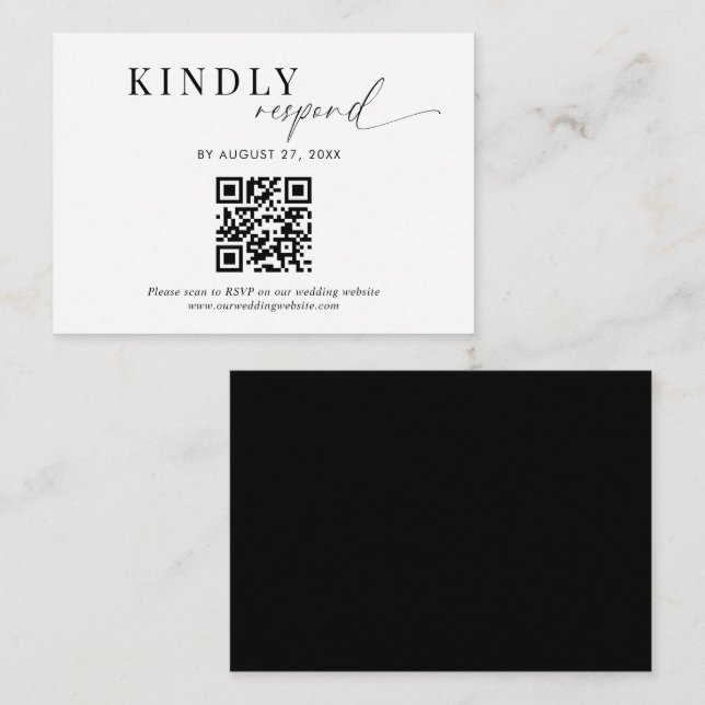 Budget QR Code Classy Black White Script Wedding Enclosure Card (Front/Back)