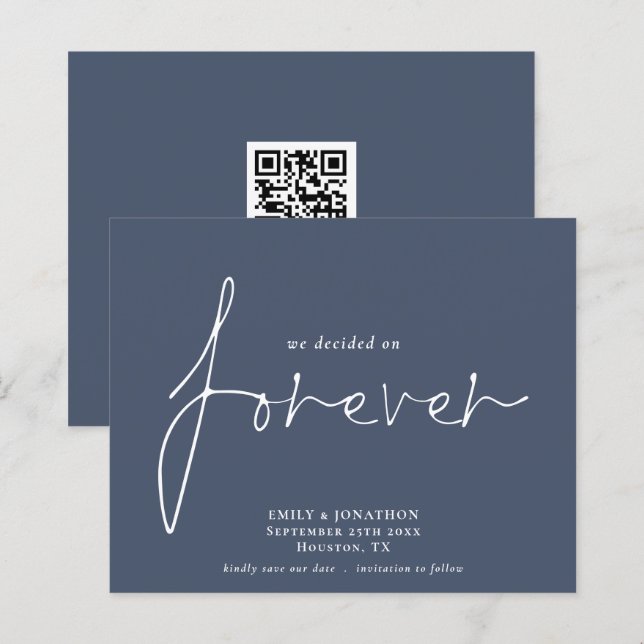 Budget QR Code Decided on Forever Navy Save Date (Front/Back)