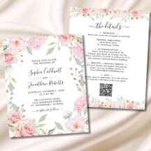 Budget QR Code Details Pink Roses Wedding Invite