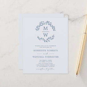 Budget QR Code Dusty Blue Monogram Wedding Invite