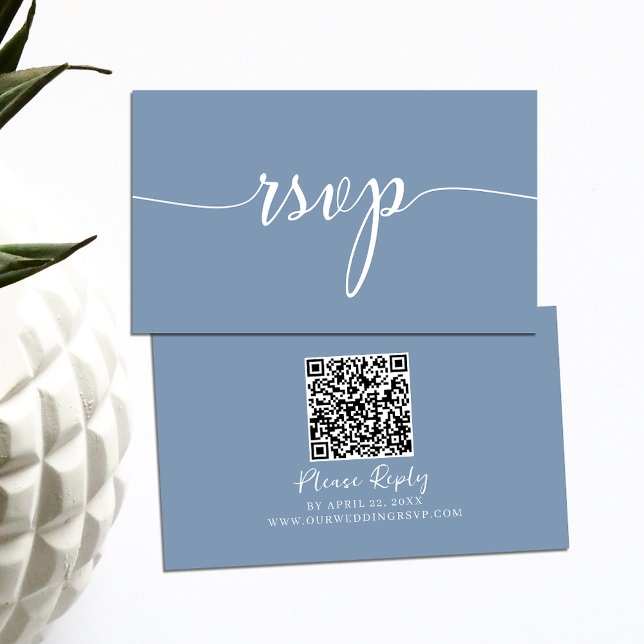 Budget QR Code Dusty Blue Simple RSVP Card (Easy RSVP: Simple card with QR code for quick online response.)