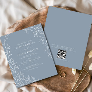 Budget QR Code Dusty Blue Wedding Invitation Flyer