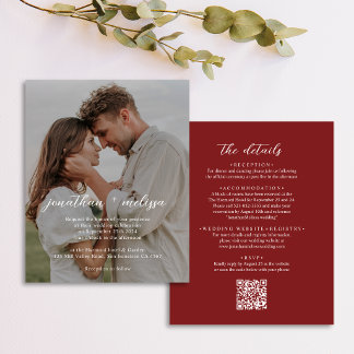 BUDGET QR Code Elegant Cranberry Red Photo Wedding