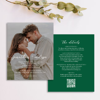 BUDGET QR Code Elegant Emerald Green Photo Wedding