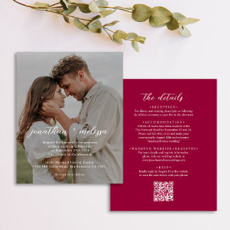BUDGET QR Code Elegant Magenta Red Photo Wedding