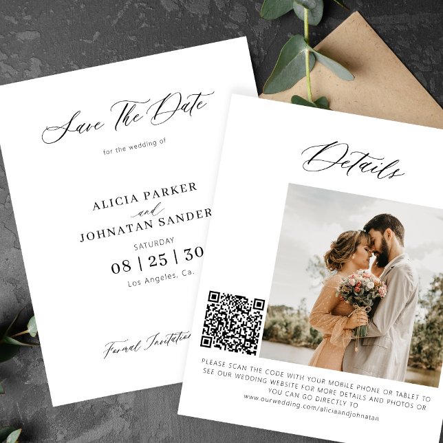 Budget QR code elegant photo wedding save the date (Creator Uploaded)