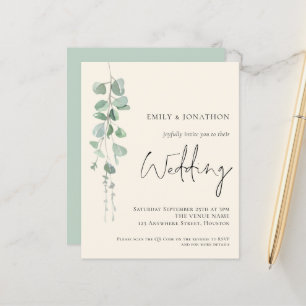Budget QR Code Eucalyptus Ivory Wedding Invitation