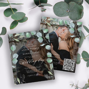 Budget QR CODE eucalyptus photo wedding Invitation