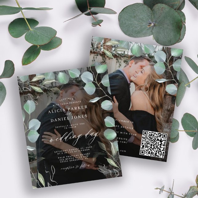 Budget QR CODE eucalyptus photo wedding Invitation (Creator Uploaded)