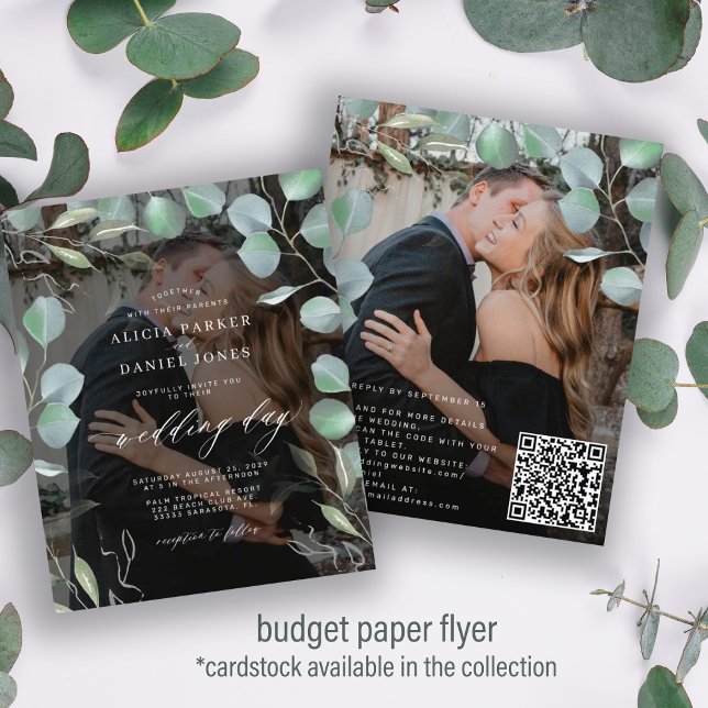 Budget QR CODE eucalyptus photo wedding Invitation Flyer (Creator Uploaded)