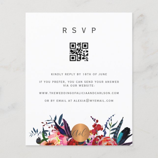 Budget QR CODE floral elegant invitation RSVP Flyer (Front)