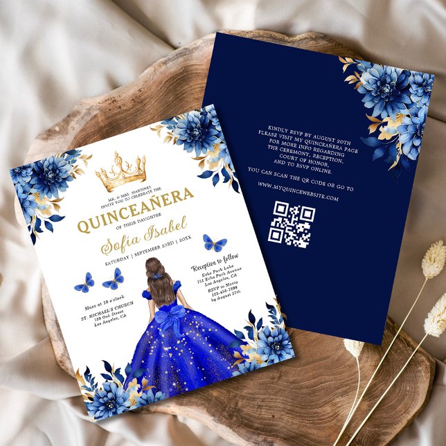 Budget QR Code Floral Royal Blue Quinceanera (Creator Uploaded)