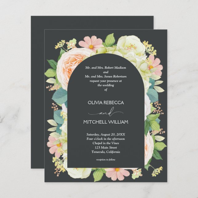 Budget QR Code Floral Wedding Invitations (Front/Back)