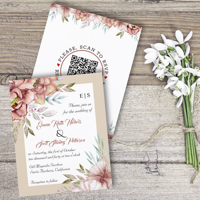 BUDGET QR code flowers wedding invitation (Creator Uploaded)