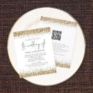 Budget QR Code Gold Glitter Wedding Invitation