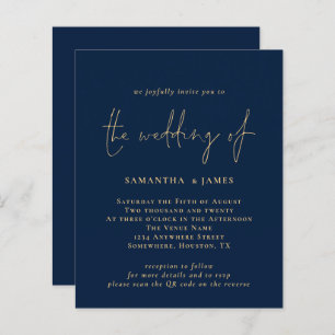 Budget QR Code Gold Navy Wedding Invitation