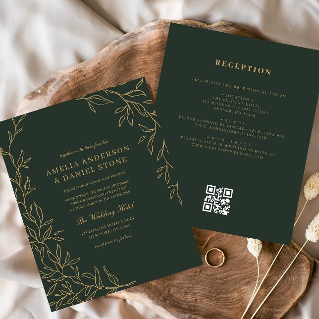 Budget QR Code Green Gold Wedding Invitation Flyer (Creator Uploaded)