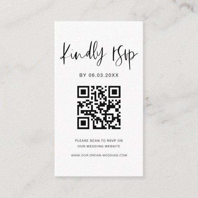 Budget QR Code Minimalist RSVP Wedding Website Enclosure Card (Front)
