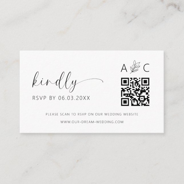 Budget QR Code Minimalist RSVP Wedding Website Enclosure Card (Front)